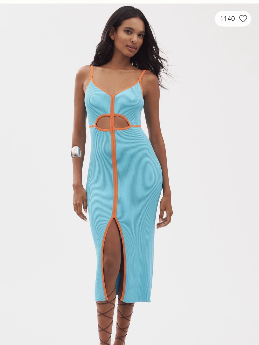 Anthropologie Siempre Knit Contrast Sky Blue Ribbed Midi Dress
